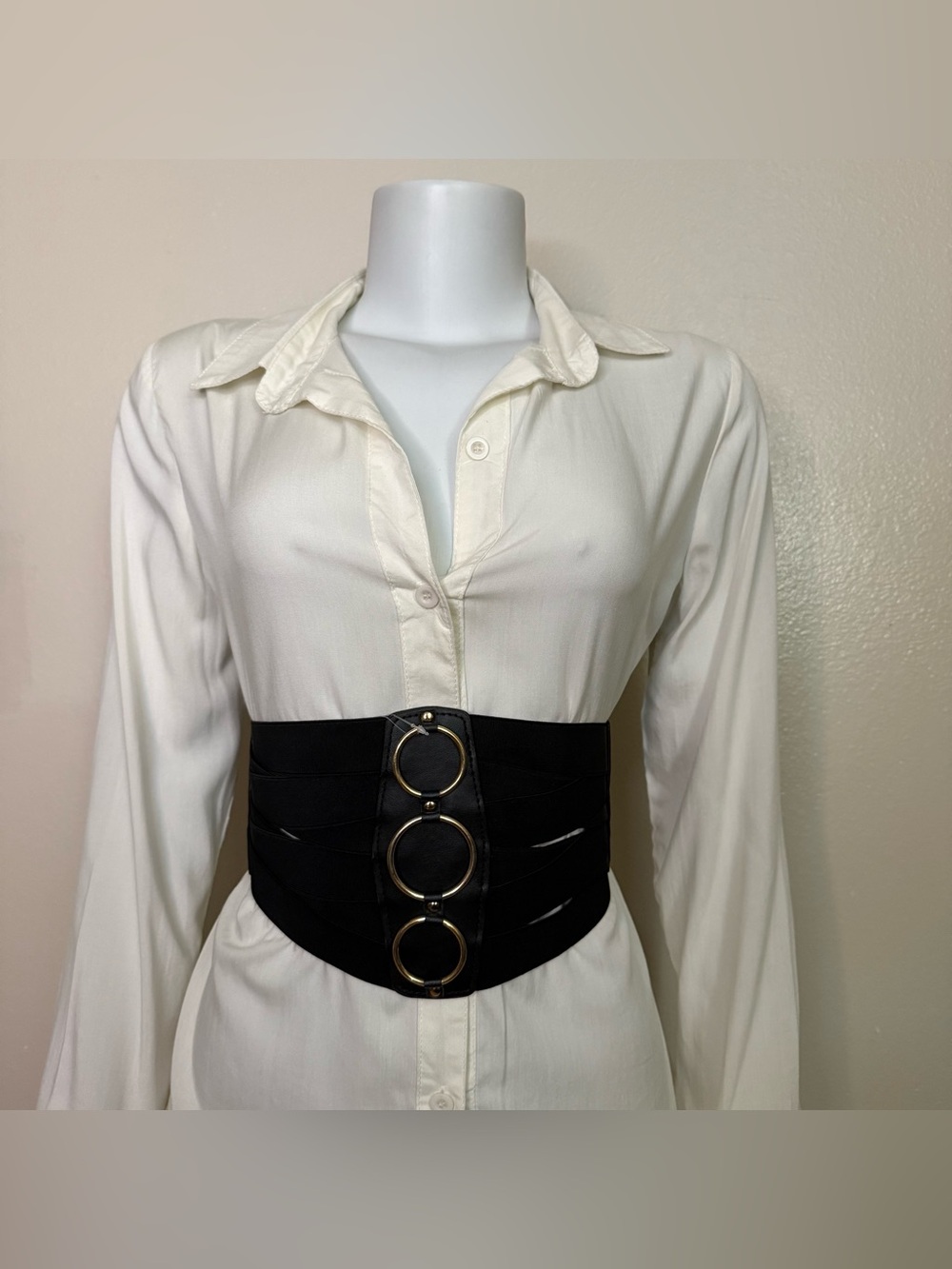 Black elastic waistband strappy corset belt - Picture 3 of 8